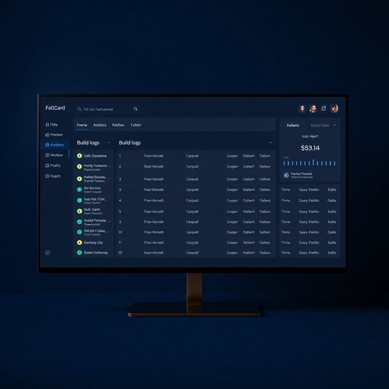 Deployment dashboard UI with build logs streaming in real time on a dark indigo background