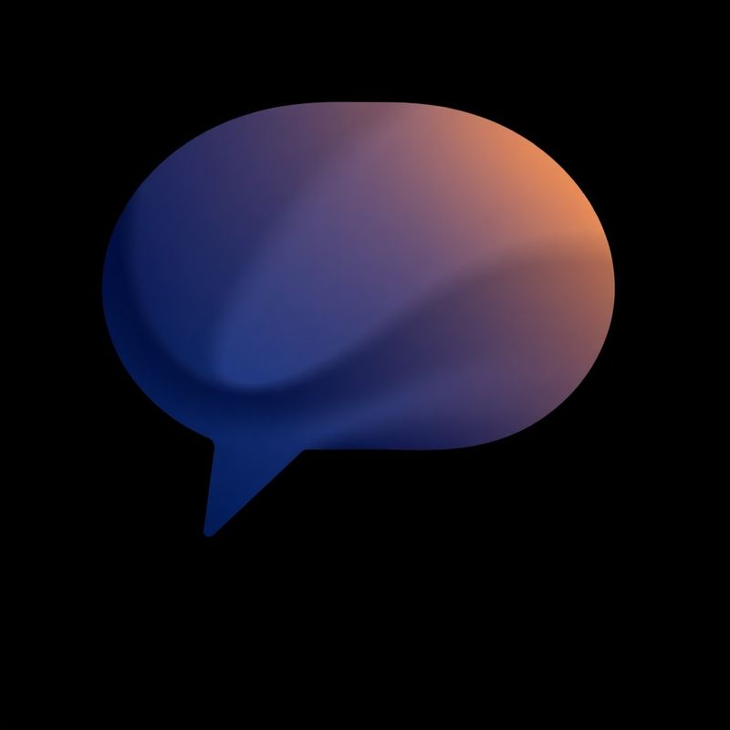 Abstract indigo gradient speech bubble on a dark background suggesting direct conversation