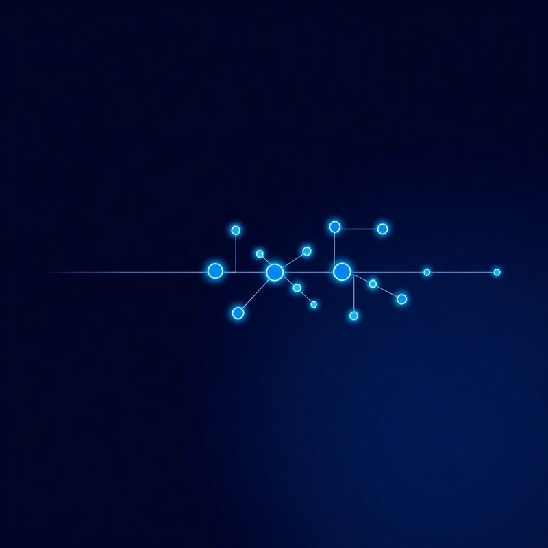 Abstract indigo diagram of a software pipeline with glowing connector nodes